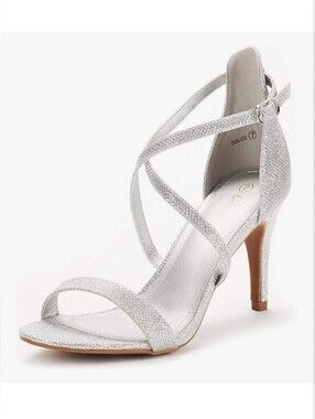 Dream Pairs Dolce Silver Glitter Heels Women’s Size 8.5 Open Toe Sandals